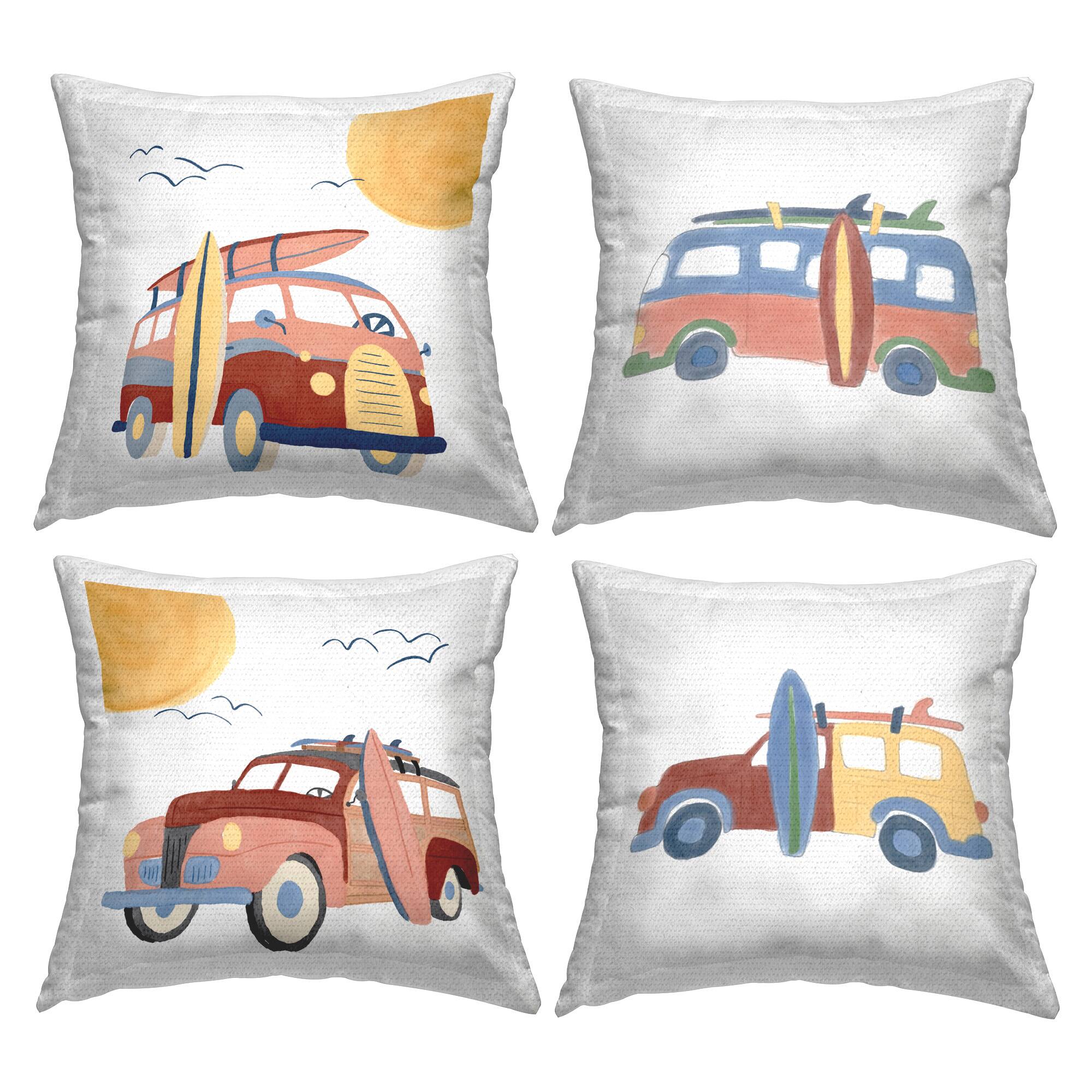 Stupell Industries 18" x 18" Print Beach Surf Vehicles Outdoor Throw Pillows, 4ct.